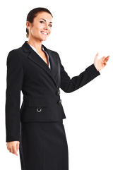 Female agent gesturing right